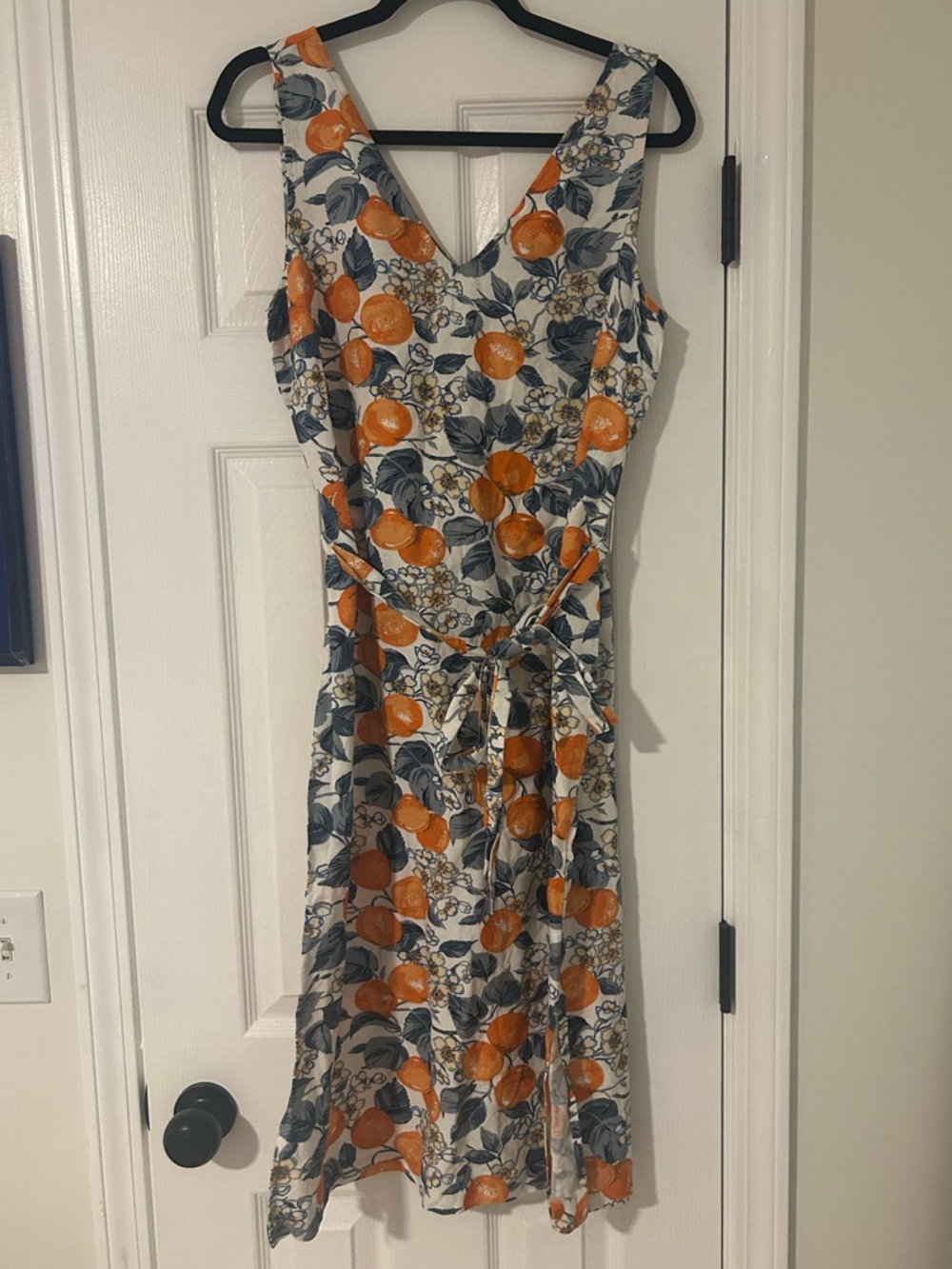 Orange fruit print midi dress